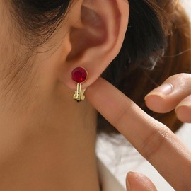 Cimenexe Bohemian Ruby Crystal Cuff Earrings Red Crystal Cz Earrings Small Ruby Cz Clip on Earrings Rhinestone Dot No Piercing Earrings Jewelry for Women