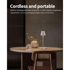 KDG 2 Pack Cordless Table Lamp,Portable LED Desk Lamp, 5000mAh Battery Operated, 3 Color Stepless Dimming Up, for Restaurant/Bedroom/Bars/Outdoor Party/Camping/Coffee Shop Night Light(Brushed Nickel)