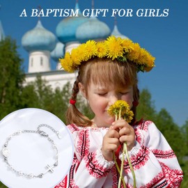 EYQV Baptism Gifts for Girls, Virgin Mary Cross Bracelet, Christening Gifts for Girls, Presents for Sister Daughter Granddaughter Niece