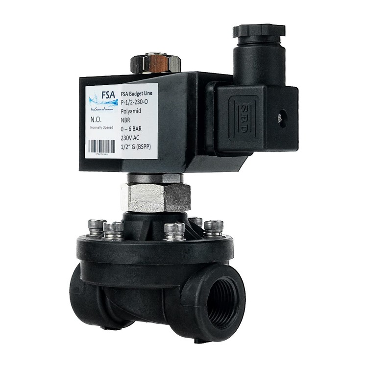 FSA Solenoid Valve Plastic PA6 1/2 Inch 230 V AC
