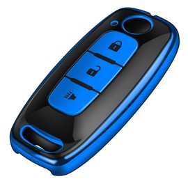 Tukellen for Nissan Key Fob Cover, Premium TPU Plated Case for 2023-2025 Pathfinder Rogue Ariya Versa Kicks Sentra Armada Murano Smart Remote Key Protector (Blue, 3 Buttons)