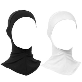 SUNTRADE Hijab Cap for Women, 2 Pack, Adjustable Turban with Full Neck Coverage, Stretchy, Black/White, One Size