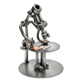 STEEMO Screw Man Microscope Laboratory Gift Metal Art Decorative Figure, Steel, Grey, 10 x 10 x 14 cm