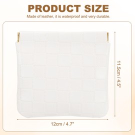 PATIKIL Small Snap Closure Pouches for Purse, 4.5"x4.7" Mini Waterproof Leather Checkered Makeup Bag Portable No Zipper Self-Closing Travel Pocket Organizer Pouch Cosmetic Bag, White