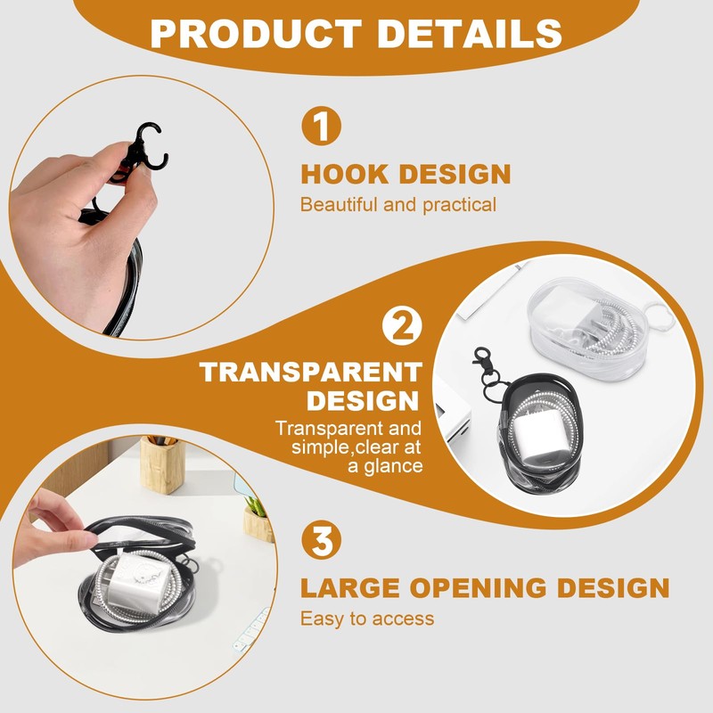 Data Cable Organizer, Transparent Cable Storage Bag with Locking Hook,