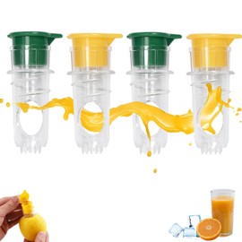 Pack of 4 Lemon Squeezer with Screw Cap, Lemon Squeezer Manual Juicer, Lemon Juicer, Easy to Use, Suitable for Juice Drinks (Green and Yellow)