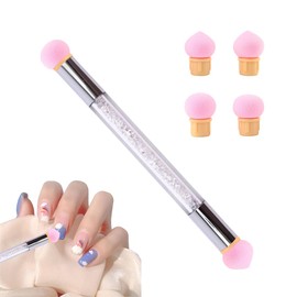 JUGUTA Nail Art Round Sponges and Sponge Brush, Ombre Brush Nail Art with 4 Replacement Heads, Double Head Sponge Nail Brush, Dab Brush, Sponge Brush, Applicator for Nail Art, Rendering Gel Nails