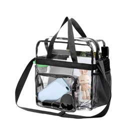 MINZHI Transparent bag 30 x 30 x 15 cm, transparent lunch bag, transparent shopping bag and clear bag, PVC cosmetic storage bag, suitable for stadiums, shopping malls, gyms etc., black