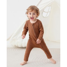 Bafeicao 3 Pack Baby Boy Girl Rompers with Mitten Cuffs, Ribbed Cotton 2 Way Zipper Romper One Piece Jumpsuits Clothes, coffee+grey+dark grey,3-6M