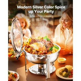 VEVOR Chafing Dish Buffet Set,5 Qt 2 Pack,Stainless Steel Chafer with 2 Full Size Pan,Round Catering Warmer Server with Glass Lid Water Pan Folding Stand Fuel Holder, for Wedding Party Banquet, Silver