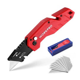 WORKPRO Folding Utility Knife, Quick Change Blade, Lightweight Nylon Handle, Utility Cutter with 10-piece Extra Blades