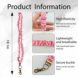Daxilonyz Stretchy Fabric Scrunchie Lanyard for ID Cards Keys,Scrunchy Cute Stretchy Neck Keychain with Clip for Teachers, Nurses(Pink)