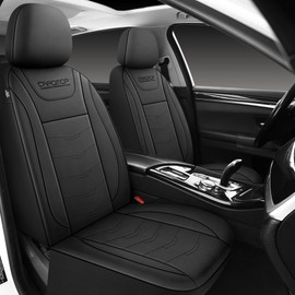 CAROMOP Premium PU Leather Car Seat Covers Full Set,Waterproof Split Bench Covers for Cars, Universal Car Interior Covers Seat Protectors for Sedans SUVs Pick-up Trucks(Black)