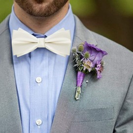 HOULIFE Bow Tie Men's Set - Adjustable Satin Polyester Bow Tie Pre-tied Bow Tie, Plain Pocket Square, Cufflinks Set for Groom Wedding Formal with Gift Box, cream