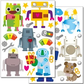 Wandkings Roboter Wandsticker Set, 40 Aufkleber, 2 DIN A4 Bögen, Gesamtfläche 60 x 20 cm