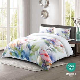 Style Quarters Duvet Cover Queen Size-3 Pieces Floral Duvet Cover Set with Zipper Closure,100% Washed Microfiber Bedding Set,1 Soft Duvet Cover 90"x90" with 8 Corner Ties and 2 Pillow Shams 20"x26"