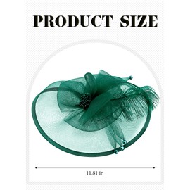 Zinniday Green Tea Party Fascinator - Feather 2025 Derby Attire Fascinators Kentucky Hat with Hairpin, Victoria 1920s 50s Cocktail Hats for Woman Prom Event Party Costume Accessories, 11.81 “x9.84”