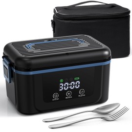 MooManGoo Cordless Electric Lunch Box for Adults, 1.4L Heated Lunch Box 18000mAh Battery Powered with Ice Crystal Box, Self Heating LunchBox Rechargeable for Car/Truck/Office/Travel (1.4L-cordless)