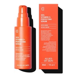 Allies of Skin 35% Vitamin C+ Perfecting Serum: Tetrahexyldecyl Ascorbate + Ethylated L-Ascorbic Acid, Glutathione, Superoxide Dismutase. Waterless, Antioxidant. Brightens & Plumps 1 oz / 30 ml