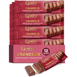 Genève Swiss Dark Chocolate Bars, 1 oz (12 Pack) | Geneve Grandeur | Dairy Free | Individually Wrapped | Rich & Creamy Swiss Chocolate | Dark Chocolate with Praline Filling | | Kosher (including Passover)