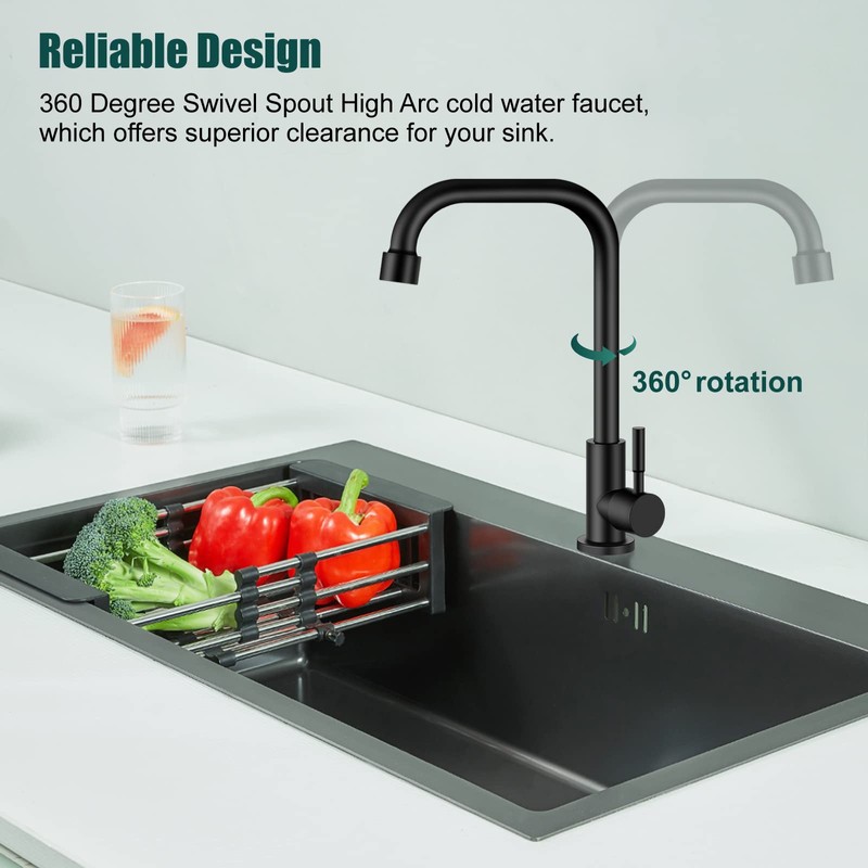 Heyalan Matte Black Faucet Cold Water Only Single Lever Handle