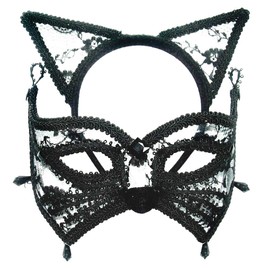 Bristol Novelty Cat Mask with Ears on Headband, PET, Polyester, Plastic Beads, Multi-Colour, One Size