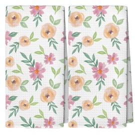 YLZlhb Seasonal Spring Floral Kitchen Towels Set of 2, Spring Flower Gifts for Girls Women, Colorful Flowers Kitchen Towels, Pretty Wildflower Tea Towels Kitchen Hand Towels 16x24 Inch