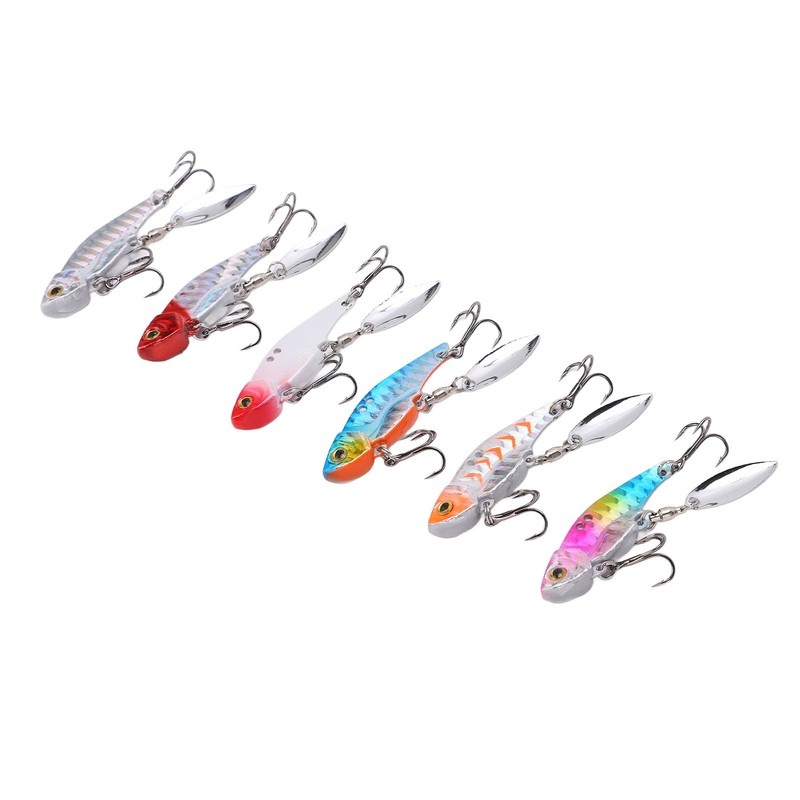 6pcs 5cm Metal Artificial Vib Fishing Lure Streamlined Design 3D