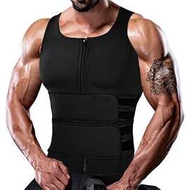 MISS MOLY Sauna Waist Trainer Vest for Men Neoprene Sauna Suit Corset Body Shaper with Double Belts Tank Top,Black 2XL