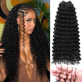 Miracle Knots Crochet Human Hair Extensions for Black Women Deep Wave Pre-Separated Curly Feather Crochet Human Hair Bundles Natural Black (#1B-50G, 18Inch)