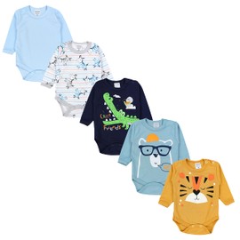 TupTam Long Sleeve Baby Bodysuit - Soft Bodysuit Baby Pack of 5 Made of Cotton, Plain Colours, Oeko-Tex Certified, Colour: Mix 9, Children's Size: 74