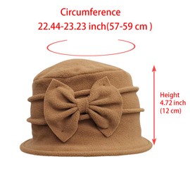 Womens Bell Beret Hat French Vintage Floral Fleece Cloche hat Classic Winter 1920s Bucket Hat Khaki