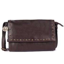 Genuine Italian Leather Boho Studded Crossbody Shoulder Bag - Stylish, Durable, & Perfect for Everyday Use for women, Brown, Small