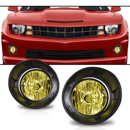 DOTCOM Front Fog Light Assembly Compatible With Chevy Camaro 2010-2013 Not Compatible on ZL1 Models or RS (RALLY SPORT) Models,Left & Right Fog Lamp Yellow Lens with harness