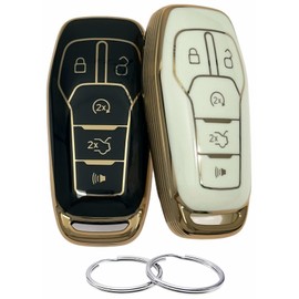 REPROTECTING TPU Key Fob Cover Compatible with 2013-2018 Ford Edge Explorer F-150 F-250 Super Duty F-350 Super Duty Fusion Mustang Lincoln MKX (Black/White)