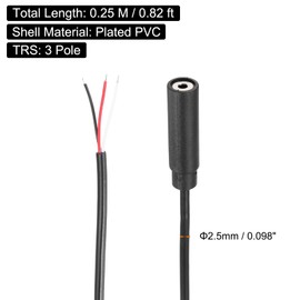 MECCANIXITY 2.5mm Aux Cable Replacement Audio Cable Cord, 0.8ft 3 Pole Female to Bare Wire Audio Cable, Stereo Sound Audio Cable Cord for Earphones, Smart Phones, Speakers,Black 5 Pcs