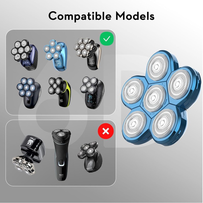 Kibiy Bald Shaver Replacement Heads (6 Blades, Light Blue)