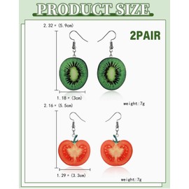 MYGLOAR 2 Piece Earrings, Women's Earrings, Fruit Earrings, Green Earrings, Red Earrings, Kiwia Earrings, Tomato Earrings