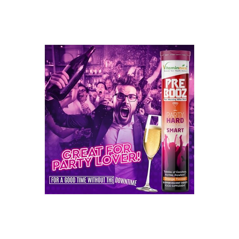 Vitaminnica Pre Booz- 20 Effervescent Tablets | Party Wellness Support