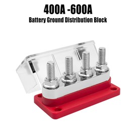 Bus Bar Terminal Block 12-48V 600A Max, 4 M10 Studs (3/8") High Current Copper Busbar Terminal Block with Waterproof Cover, Marine Heavy Duty Bus Bar Power Distribution Block, Red