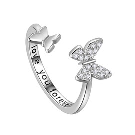 Adjustable Butterfly Ring for Women Girls 925 Sterling Silver Cute Butterfly Statement Ring I Love You Promise Ring Engagement Band Butterfly Jewelry Gifts for Wife Girlfriend FR0081W