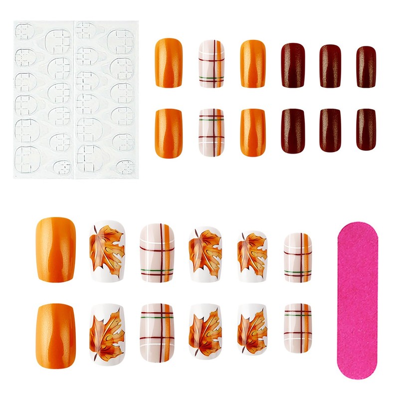 Thanksgiving Press On Short Nails Acrylic Glossy Full Cover Fall