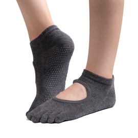 ZenBeya Pilates Socks, Yoga Socks, 5 Toes, Anti-Slip, Women's, Fingerless, Gym, Yoga Wear, Short Socks, No Toes, Breathable, Antibacterial, Odor Resistant, Moisture Wicking, Closed Toe Socks - Grey