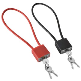 Pack of 2 Cable Lock with Key, Robust Padlock with Long Shackle and 3 Keys, Security Lock for Suitcase, Gate, Bike, Gym, Locker (Black, Red)