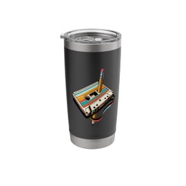 Pencil Rewind Cassette Old School Music Lover Party 80s 90s Stainless Steel Insulated Tumbler