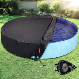 QH.HOME[2025 Upgraded Windproof] 77 79 80 inch Kiddie Pool Cover Round, Collapsible Dog Pool Cover with Super Windproof Ratchet Design, Odorless Waterproof Fabric Material and - Only Cover