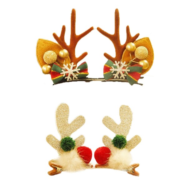 JK Home 2 Pairs Reindeer Horn Ears Elk Christmas Hair Clip for Girls Women Reindeer #B