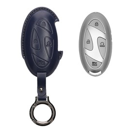 kwmobile Leather Key Cover Compatible with Hyundai 7-Button Ioniq 6 Grandeur GN7 KONA 2023 Key Cover - Genuine Leather - Dark Blue