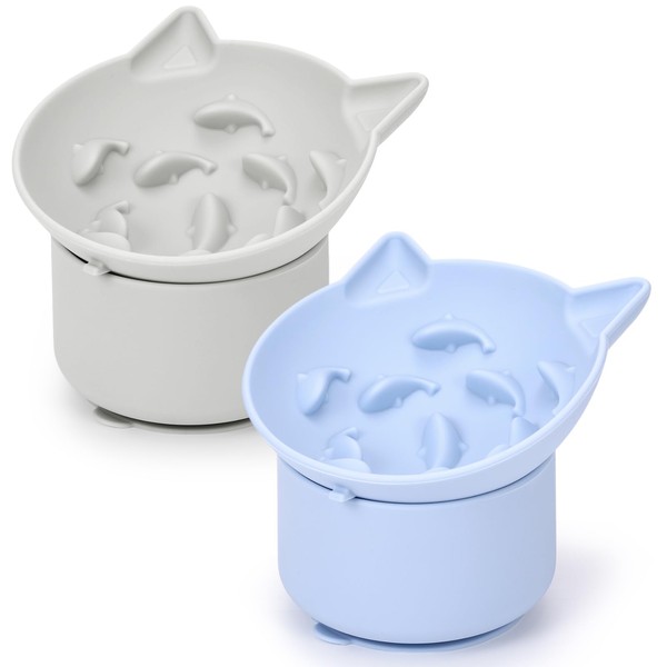 Funnymoom 2 Pack Silicone Cat Slow Feeder, Elevated Slow Feeder