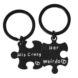 Couple Keychain for Boyfriend Husband Birthday Gifts from Wife Girlfriend Anniversary Valentines Day Gifts for Him His Crazy Her Keychain Engraved Black Matching Heart Keychains for Couples